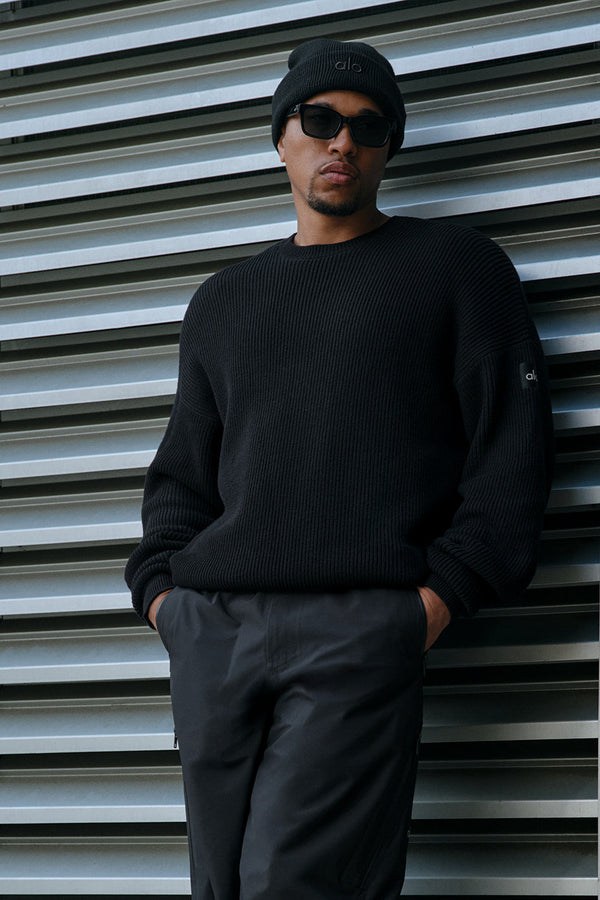 Domain Rib Knit Crew Sweater - Black