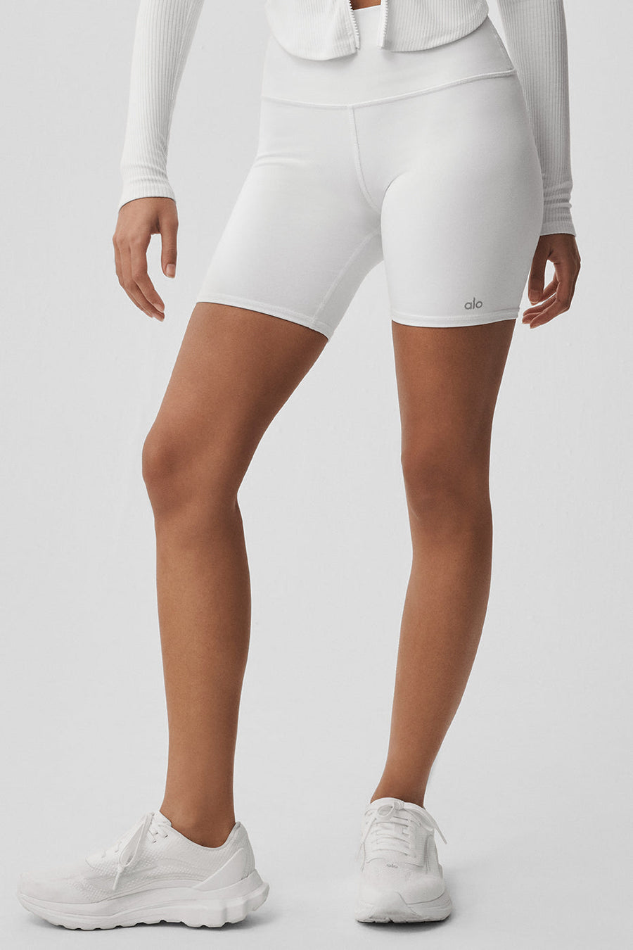 7\" High-Waist Biker Short - White