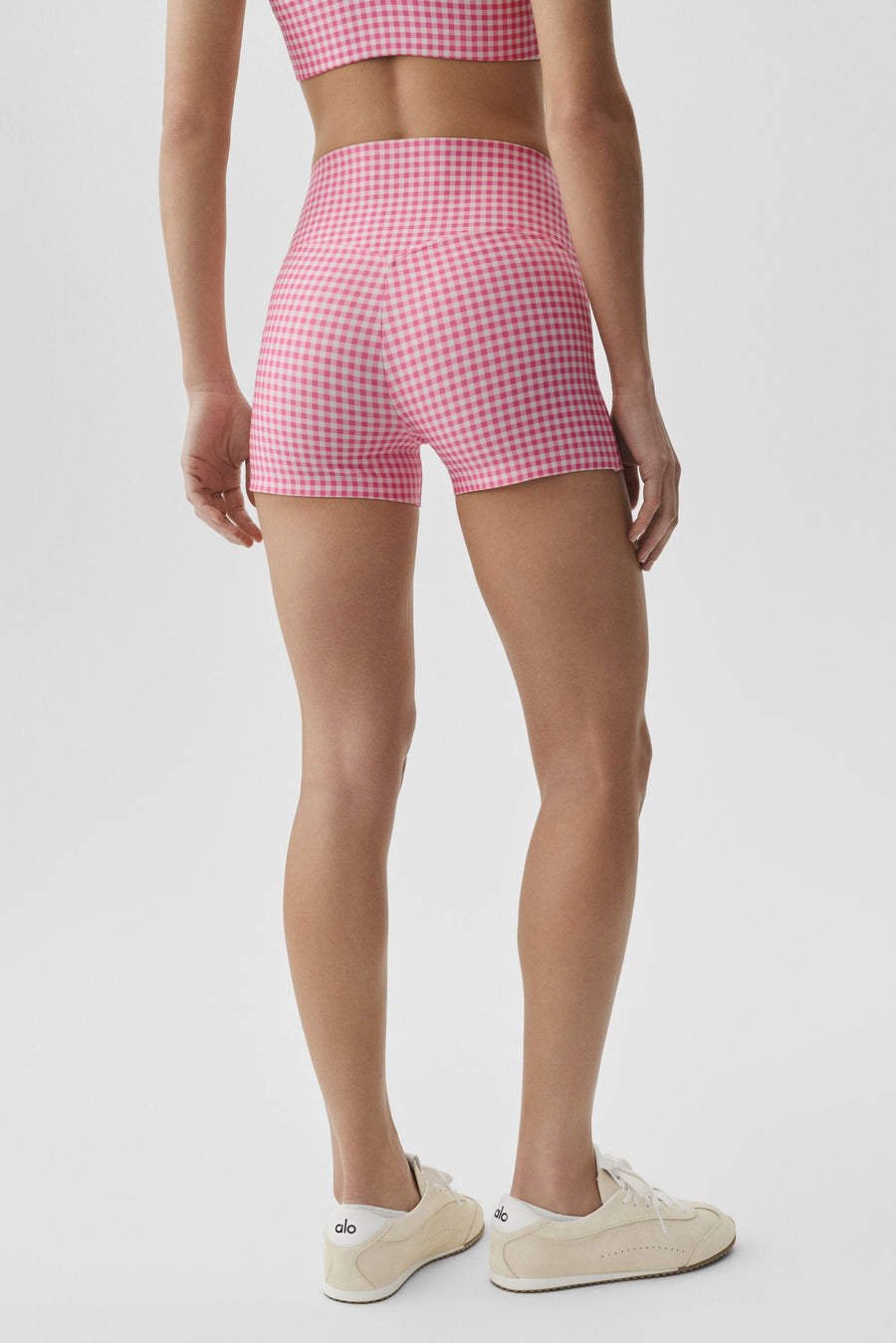 3\" Airlift Gingham High-Waist Sleek Short - Paradise Pink Gingham