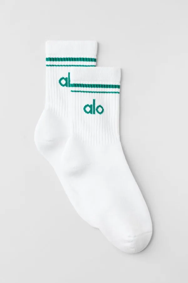 Unisex Half-Crew Throwback Sock - White/Emerald Isle
