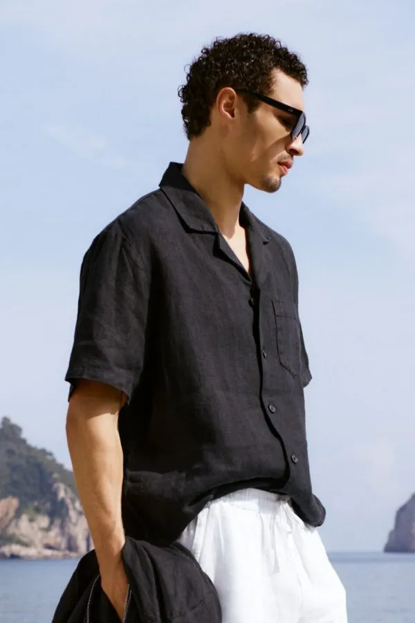 Linen Days Short Sleeve Button Up - Black