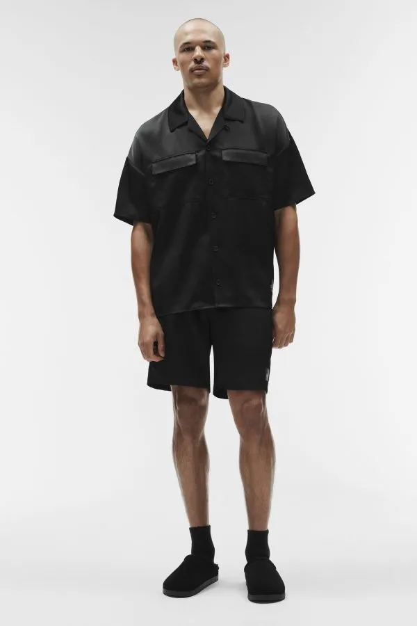 Satin Horizon Short Sleeve Button Up - Black