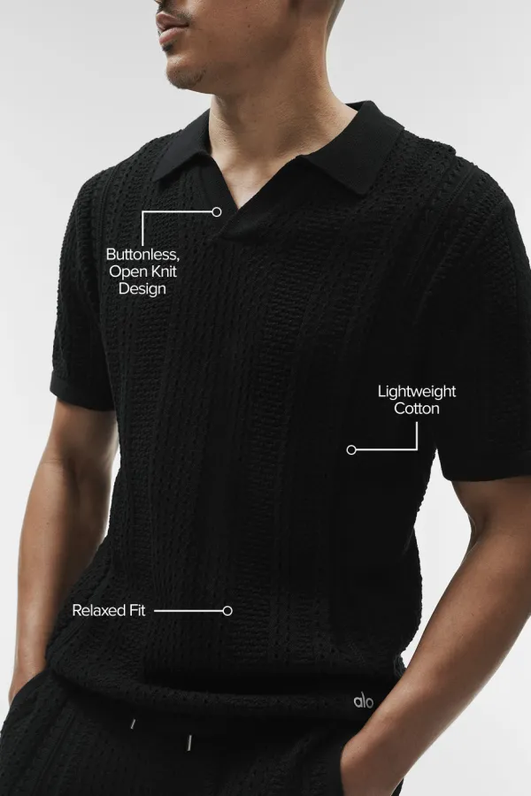 Coastline Knit Short Sleeve Polo - Black