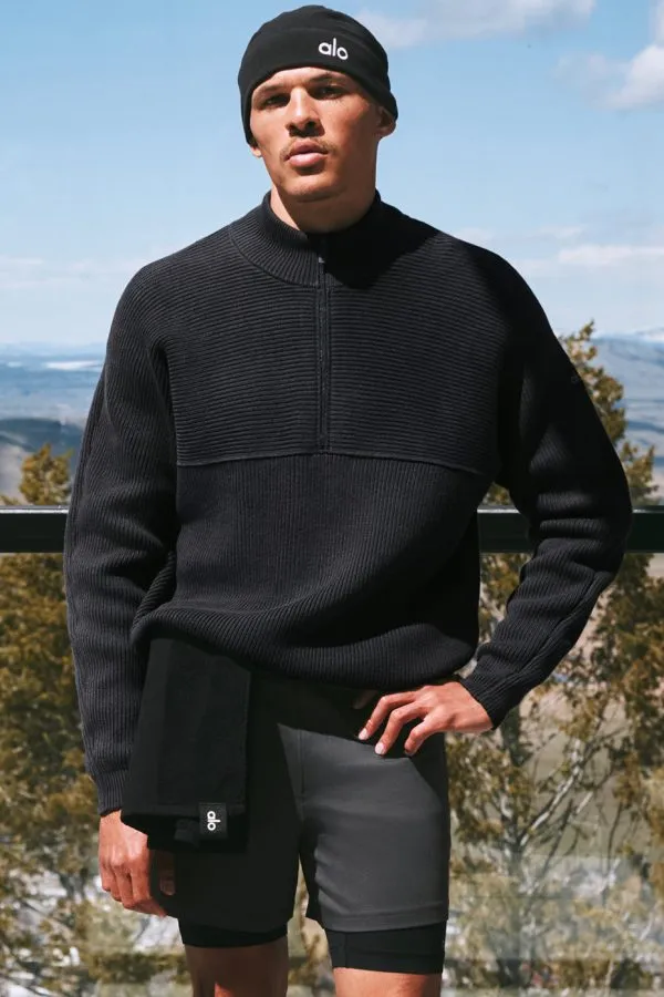 Domain Shift Rib Knit 1/4 Zip Sweater - Anthracite