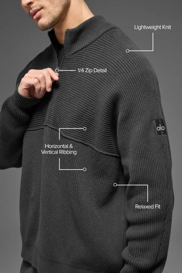 Domain Shift Rib Knit 1/4 Zip Sweater - Anthracite