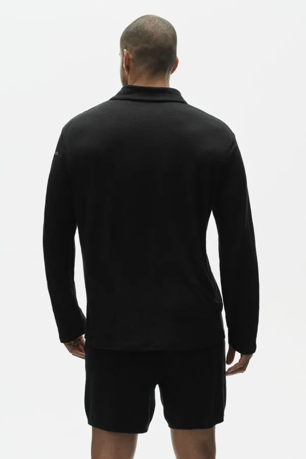 Linen Jersey Coastal Long Sleeve Pullover - Black
