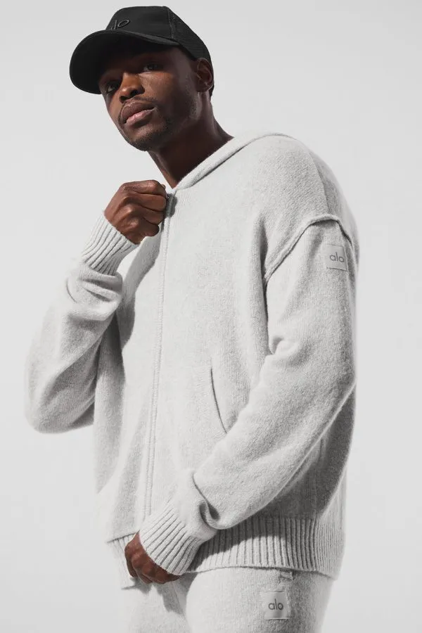 Wool Cashmere New Class Full Zip Hoodie - Pearl Grey Heather