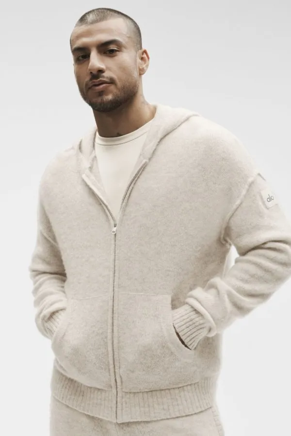 Wool Cashmere New Class Full Zip Hoodie - Oatmeal Heather