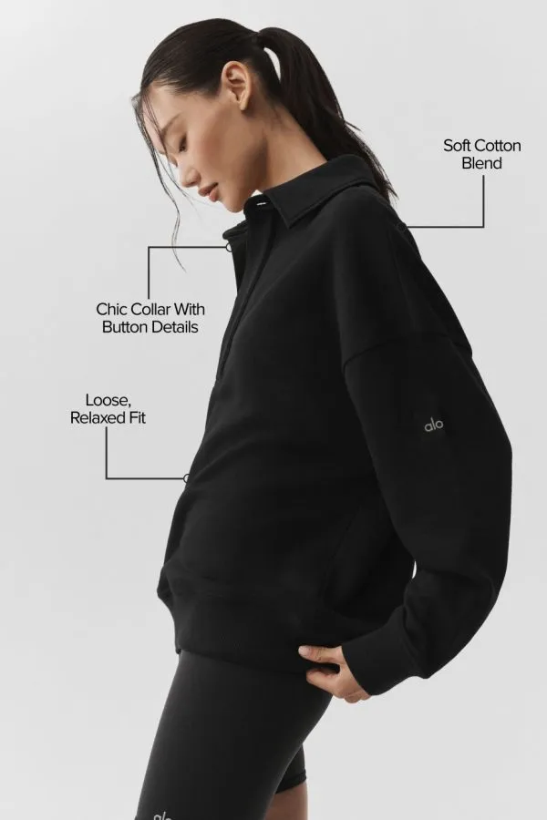 Take It Easy Long Sleeve Henley Pullover - Black