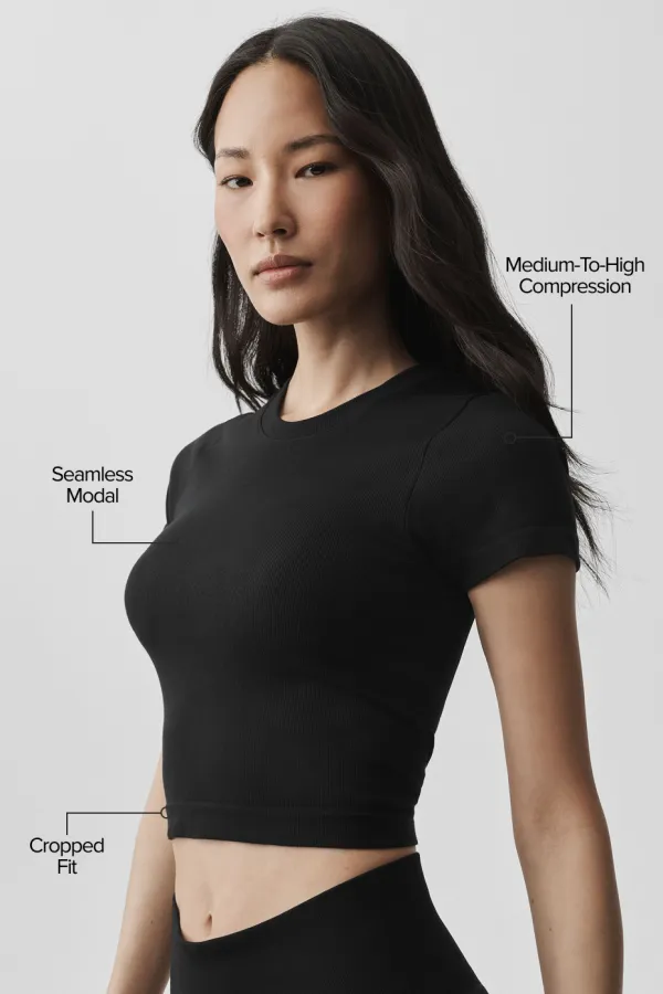 Seamless Modal Ribbed Cropped Short Sleeve - Black