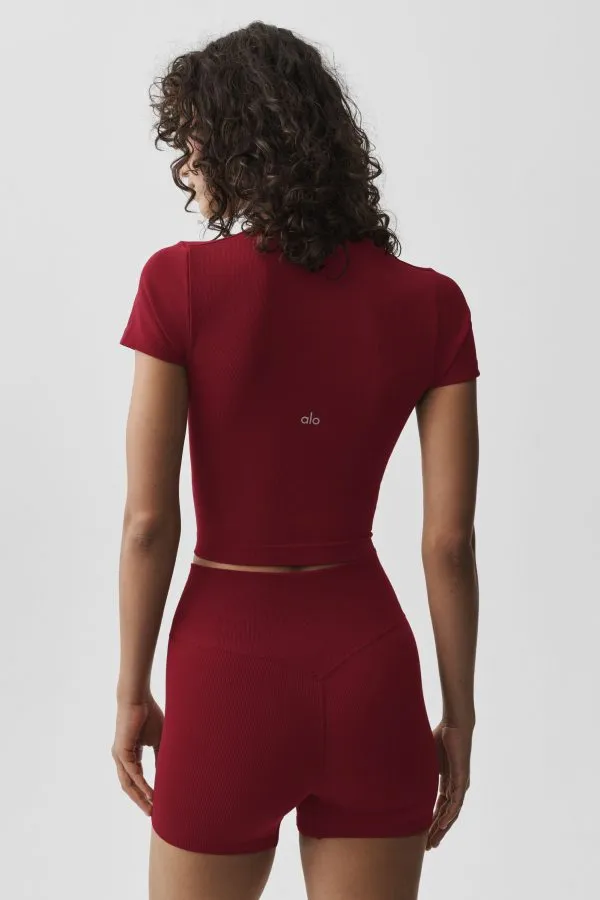 Seamless Modal Ribbed Cropped Short Sleeve - Summer Romance Red