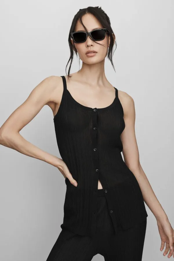 Sweater Sunlit Button Down Tank - Black
