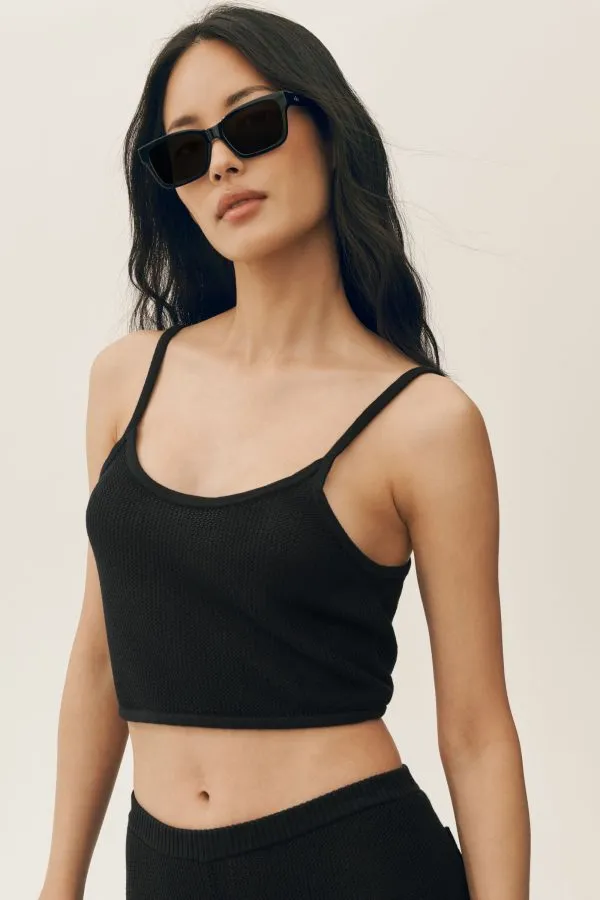 Silk Cashmere Cropped Heat Wave Tank - Black