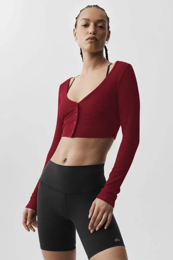 Ribbed Cropped Whisper Cardigan - Summer Romance Red