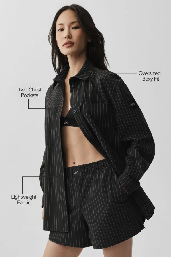 Pinstripe Daylight Button Down Long Sleeve - Black/Titanium
