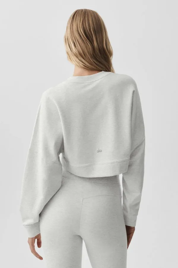 Cropped Sway Crew Neck Pullover - White Heather