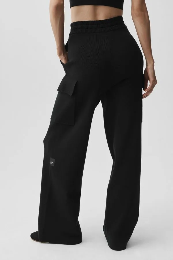Scholar Knit High-Waist Cargo Pant - Black