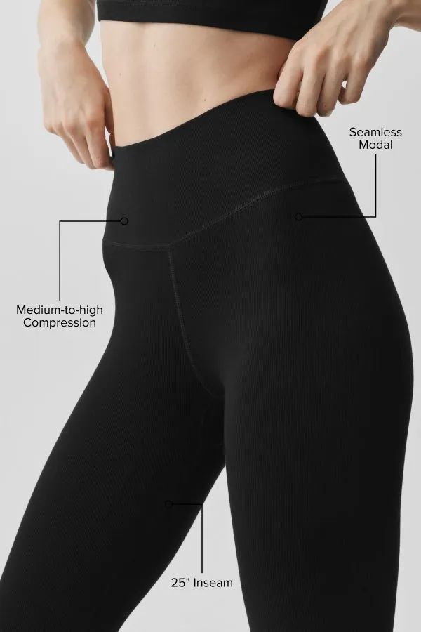 Seamless Modal Ribbed High-Waist 7/8 Legging - Black