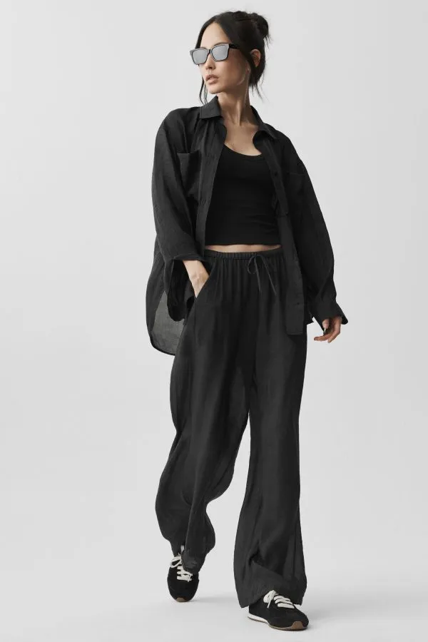 Semi-Sheer Golden Hour High-Waist Straight Leg Pant - Black