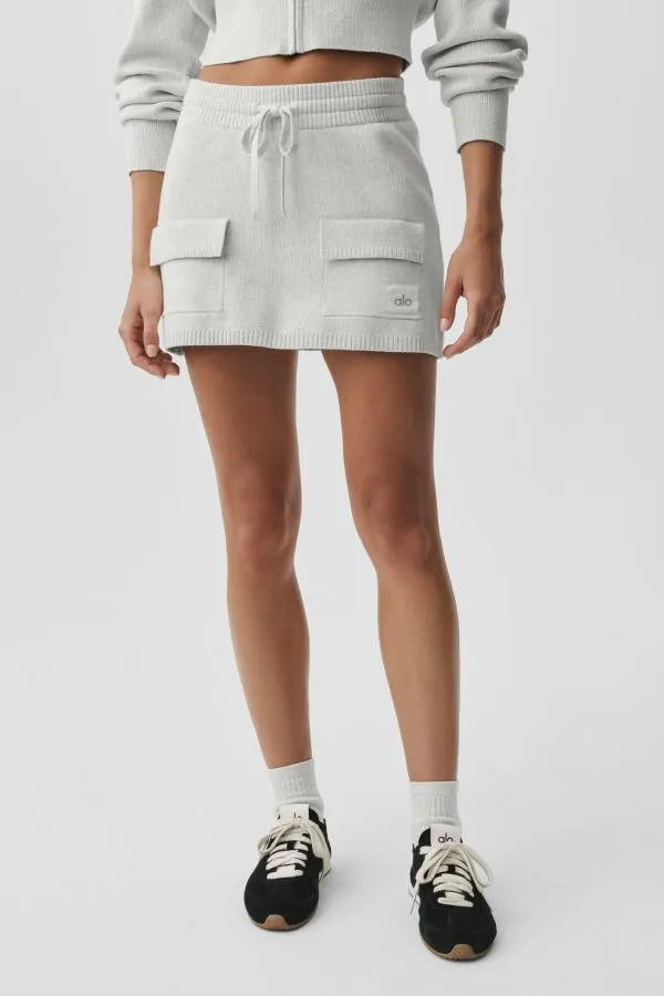 Scholar Knit Cargo Skirt - White Heather