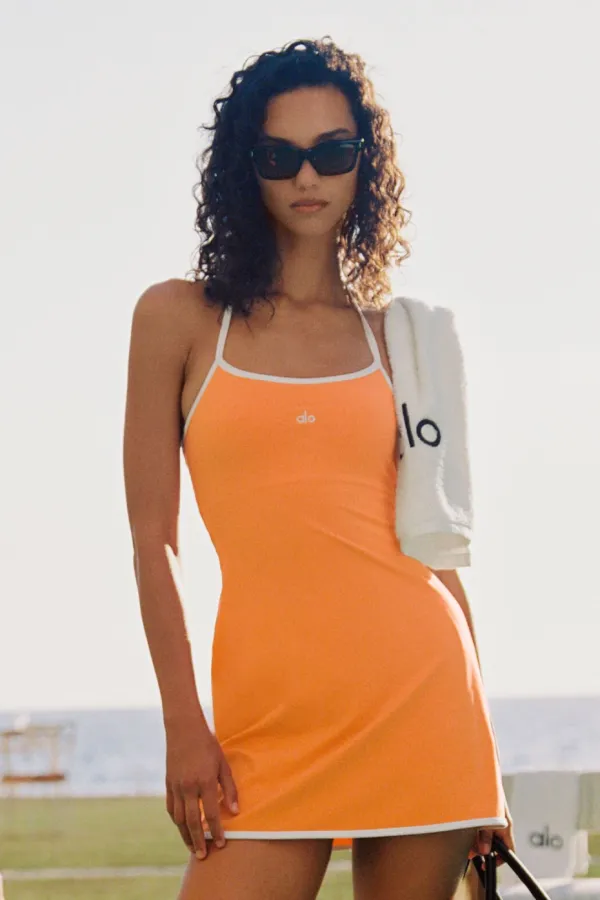 Softsculpt Halter Tennis Dress - Satsuma Breeze/White