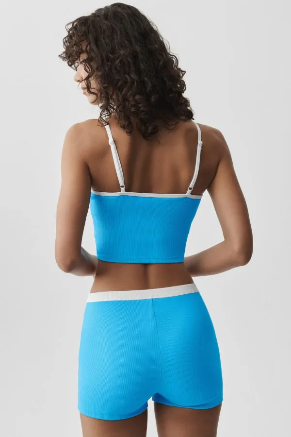 Goddess Ribbed First Pick Bra Tank - Azure Blue/White